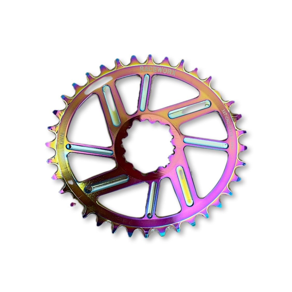 MTB (36T) 10/11/12s GXP 1x Oval 3mm offset Oil Slick RACEWORX (Narrow/Wide Tooth Design)