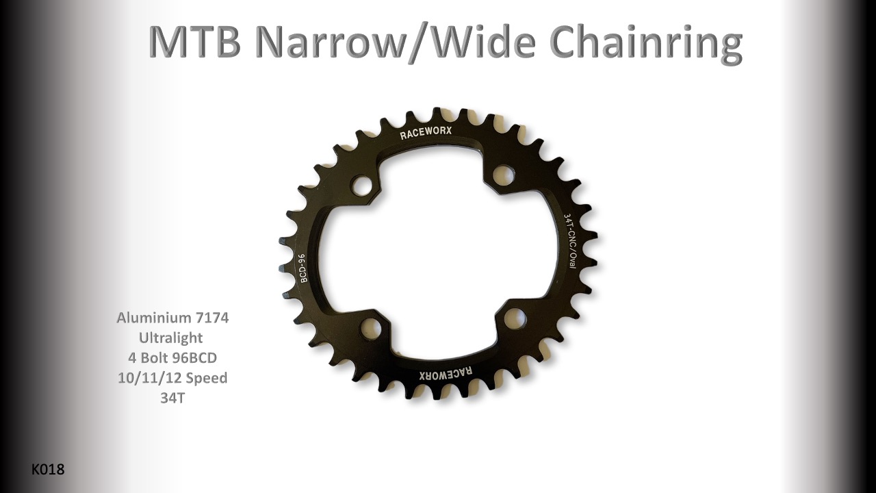 MTB (34T) 96BCD 10/11/12s 4 bolt 1x Oval Black RACEWORX (Narrow/Wide Tooth Design)