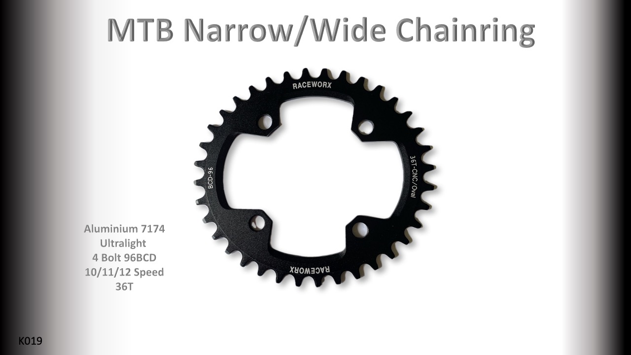 MTB (36T) 96BCD 10/11/12s 4 bolt 1x Oval Black RACEWORX (Narrow/Wide Tooth Design)