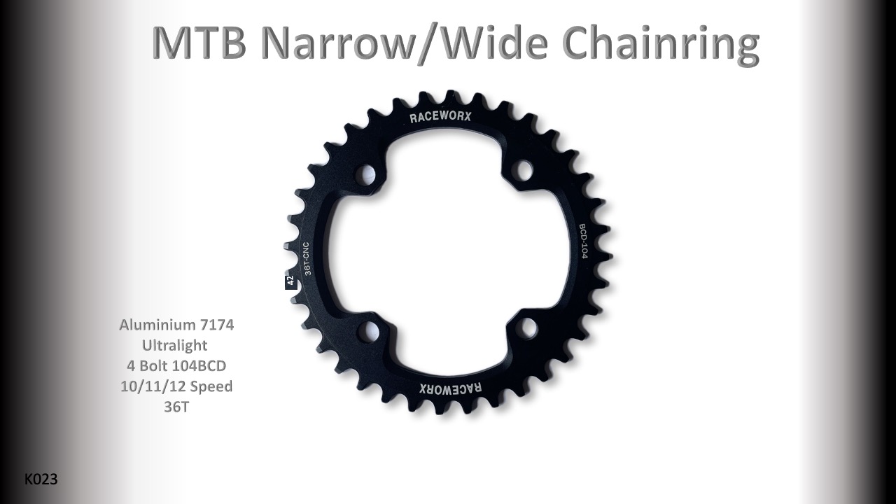 MTB (36T) 104BCD 10/11/12s 4 bolt 1x Round Black RACEWORX (Narrow/Wide Tooth Design)