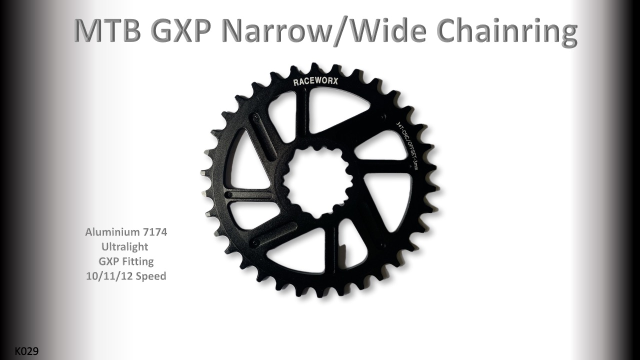MTB (34T) 10/11/12s GXP 1x Round 3mm offset Black RACEWORX (Narrow/Wide Tooth Design)
