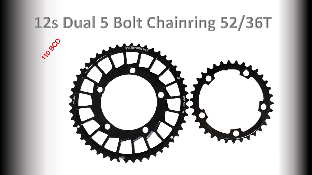 ROAD (52/36T) 110BCD 5 bolt 10/11/12s Round Spider Black RACEWORX Set