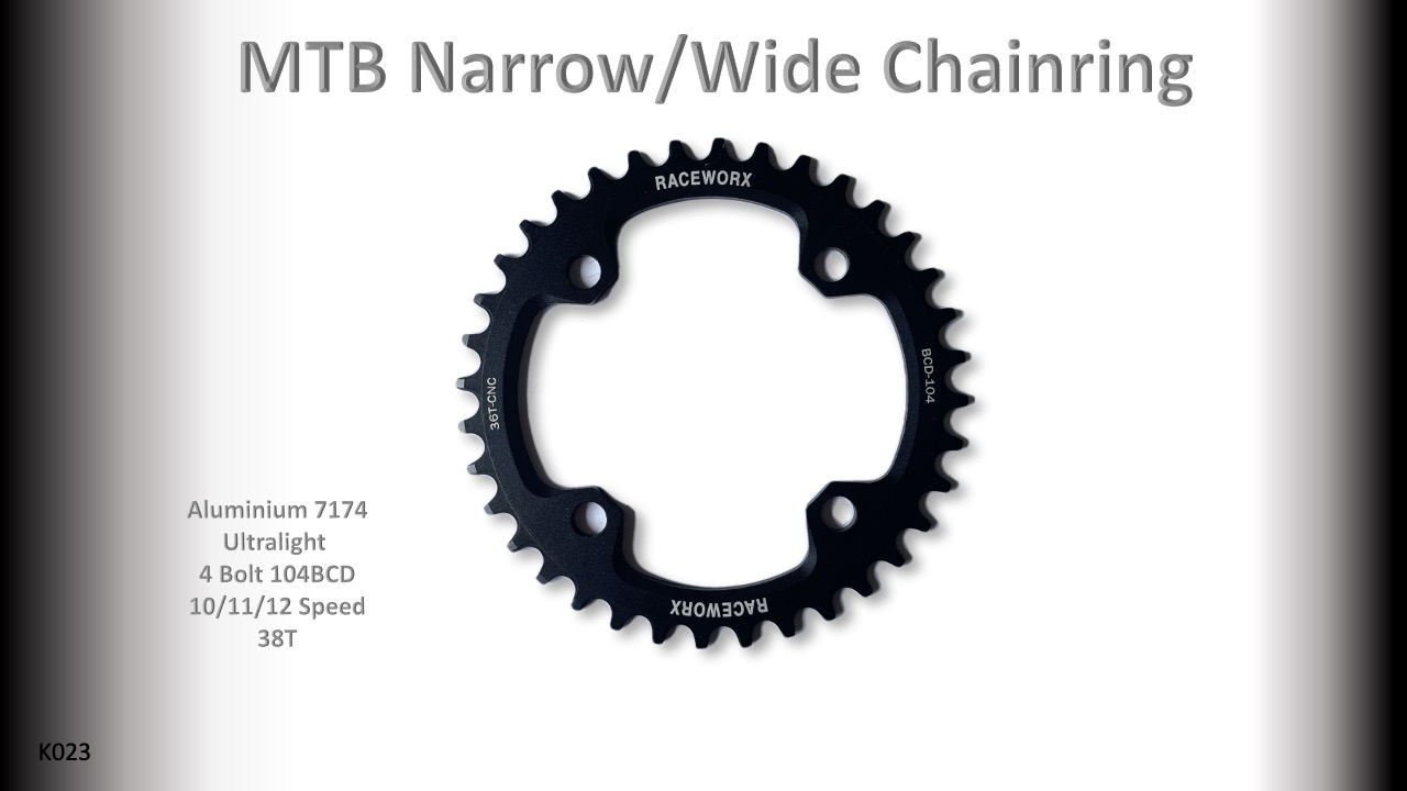 MTB (38T) 104BCD 10/11/12s 4 bolt 1x Round Black RACEWORX (Narrow/Wide Tooth Design)