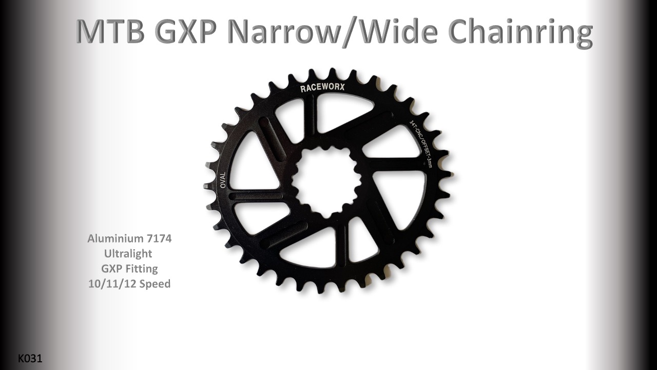 MTB (34T) 10/11/12s GXP 1x Oval 3mm offset Black RACEWORX (Narrow/Wide Tooth Design)