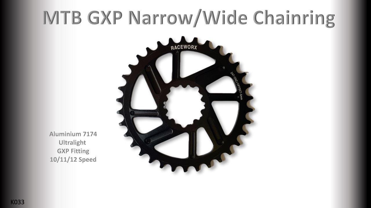 MTB (36T) 10/11/12s GXP 1x Round 6mm offset Black RACEWORX (Narrow/Wide Tooth Design)