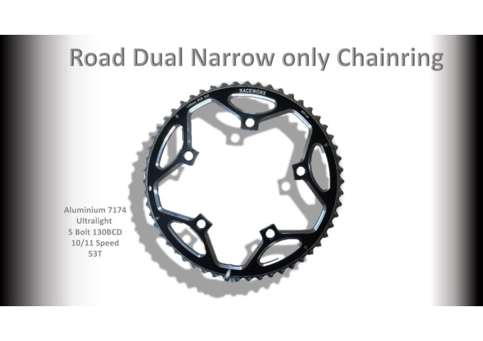 ROAD (53T) 130BCD 5 bolt 10/11s Round Black RACEWORX 