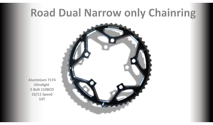 ROAD (53T) 110BCD 5 bolt 10/11s Round Black RACEWORX 