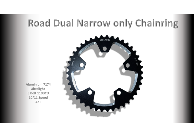 GRAVEL/ROAD (42T) Narrow Wide 110BCD 5 bolt 10/11/12s Round Black RACEWORX 