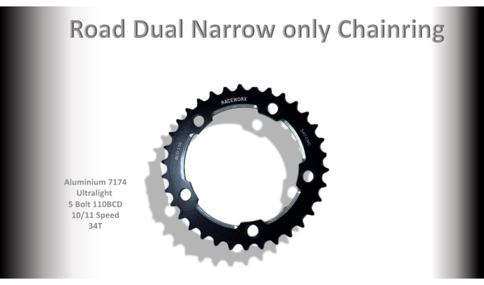 ROAD (34T) 110BCD 5 bolt 10/11s Round Black RACEWORX 