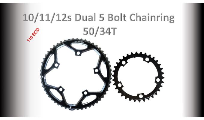 ROAD (50/34T) 110BCD 5 bolt 10/11/12s Round Black RACEWORX Set